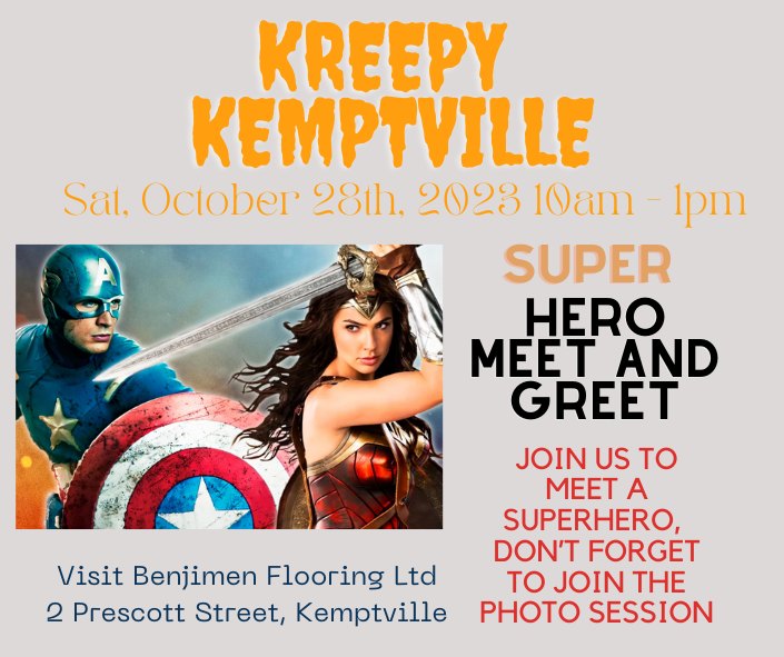 Meet and Greet with Super Heroes at Benjimin Flooring in Kemptville
