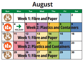 August 2025 waste calendar