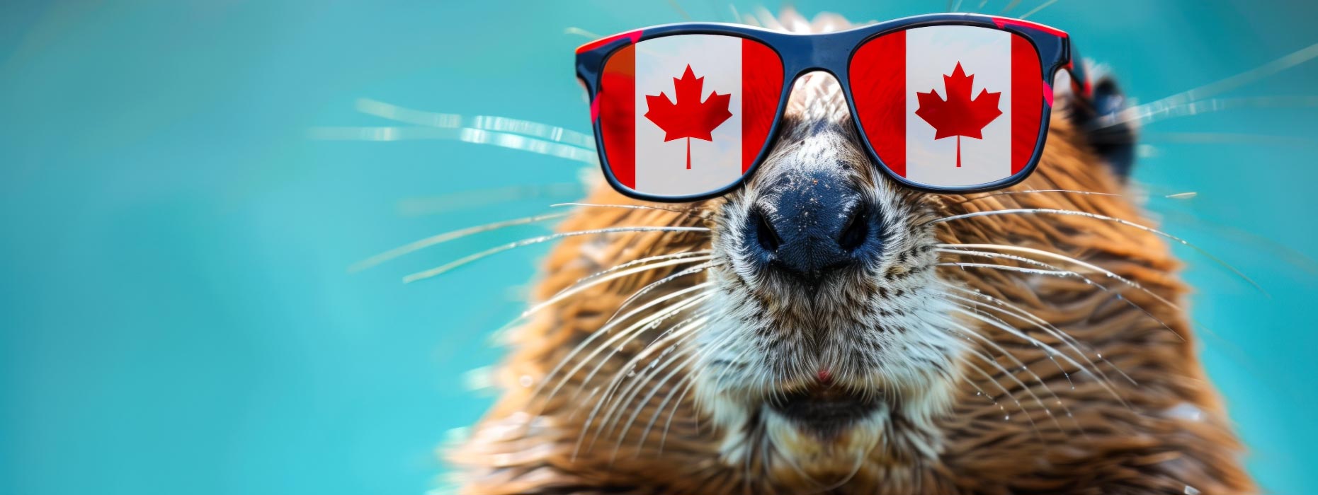 a beaver wearing Canada sunglasses