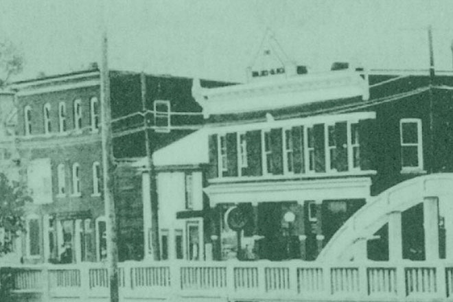 Old photo of Prescott Street bridge in downtown Kemptville