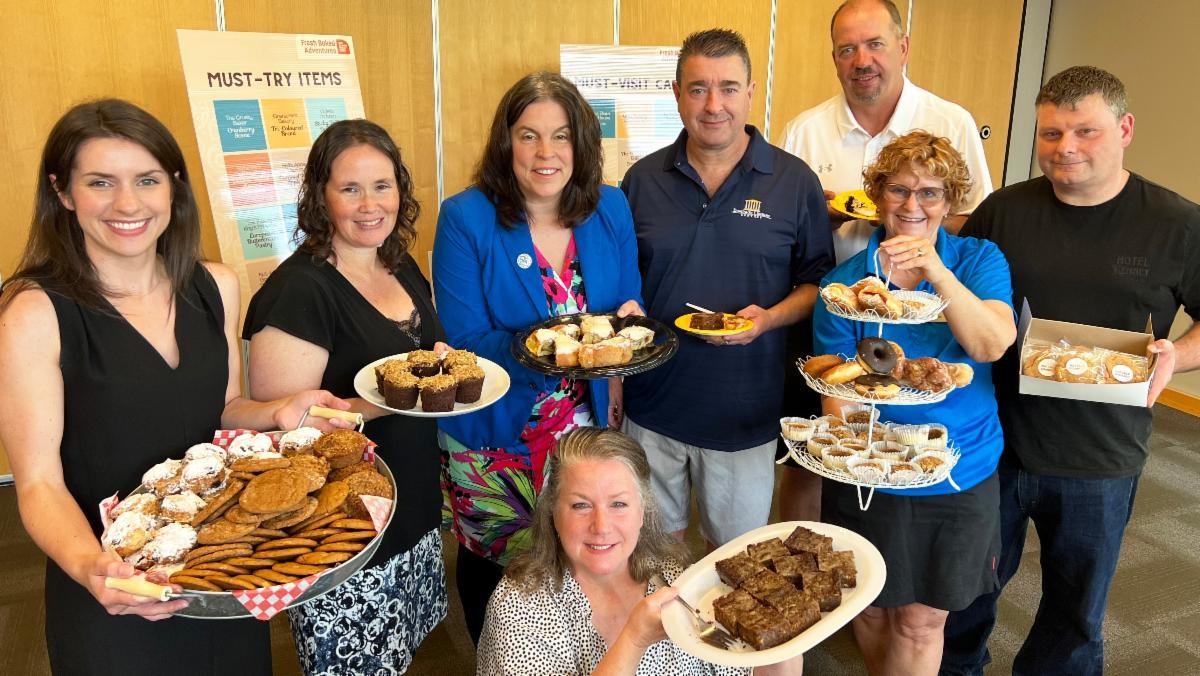 From left to right: Leeds Grenville Economic Development Office team members Shelbi McFarlane and Joanne Poll, Warden Nancy Peckford, Patti Johnson (foreground) Brent Murray, Rick Taylor, Deb Wilson and Jeff Day.