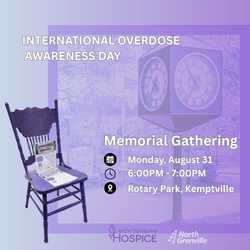 Purple chair, info for memorial gathering